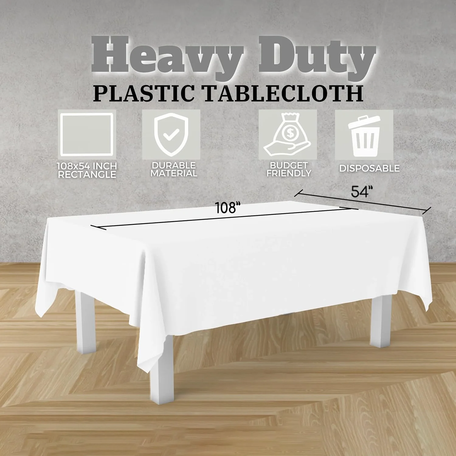 Premium Plastic Table Cover 54in x 108in for 6ft to 8ft Rectangle Tables (Beige, Black, White) - Image 4