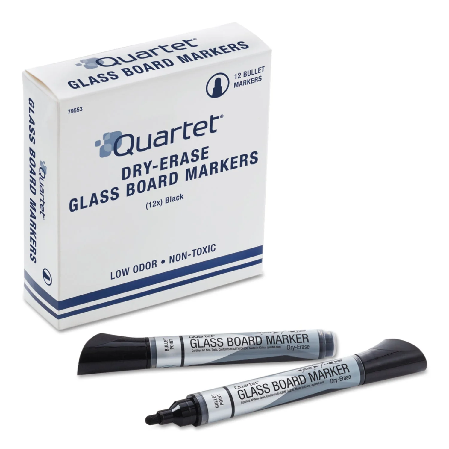 Quartet Premium Glass Board Dry Erase Marker, Broad Bullet Tip, Black, Dozen - Image 2