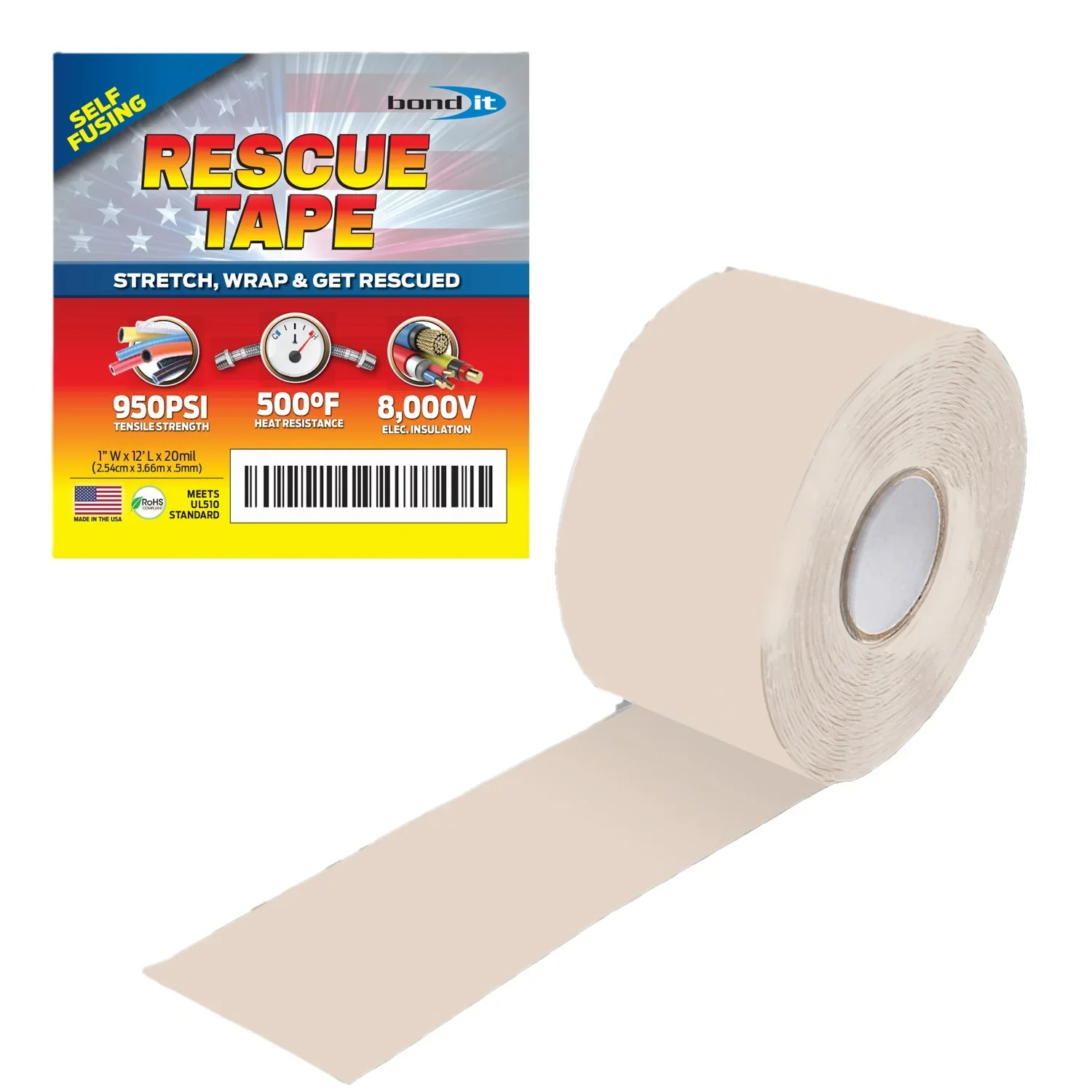 Bond It Rescue Tape - Self-Fusing Silicone Tape Roll 1 Inch (Black, White) - Image 5