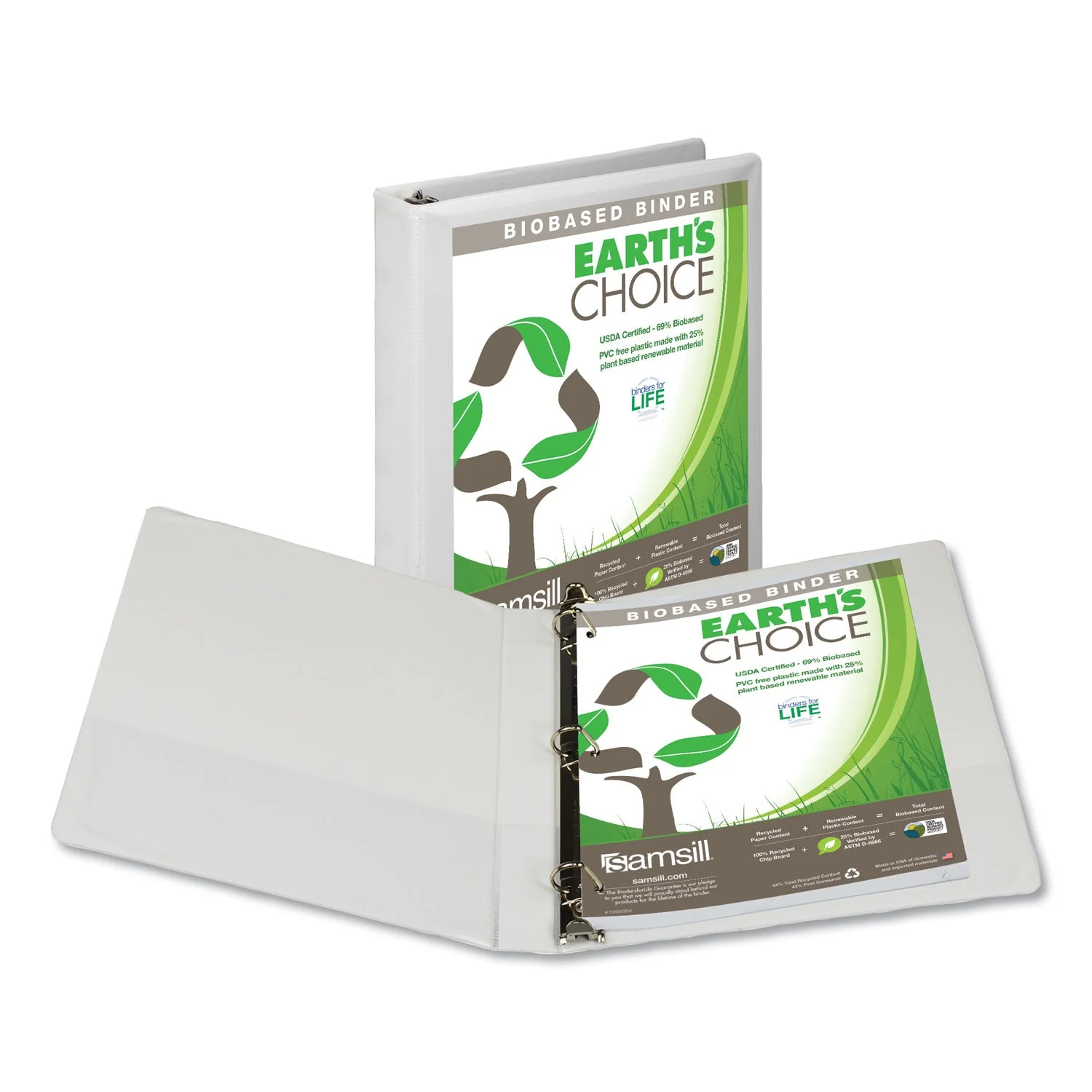 Samsill Earth's Choice Biobased D-Ring View Binder, 3 Rings, 1" Capacity, 11 x 8.5, White - Image 4
