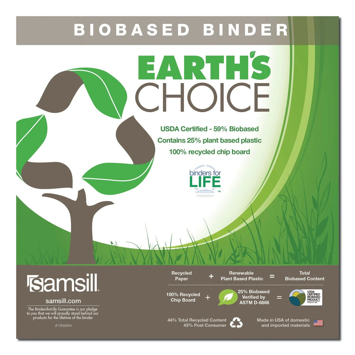 Samsill Earth's Choice Biobased D-Ring View Binder, 3 Rings, 1" Capacity, 11 x 8.5, White - Image 5