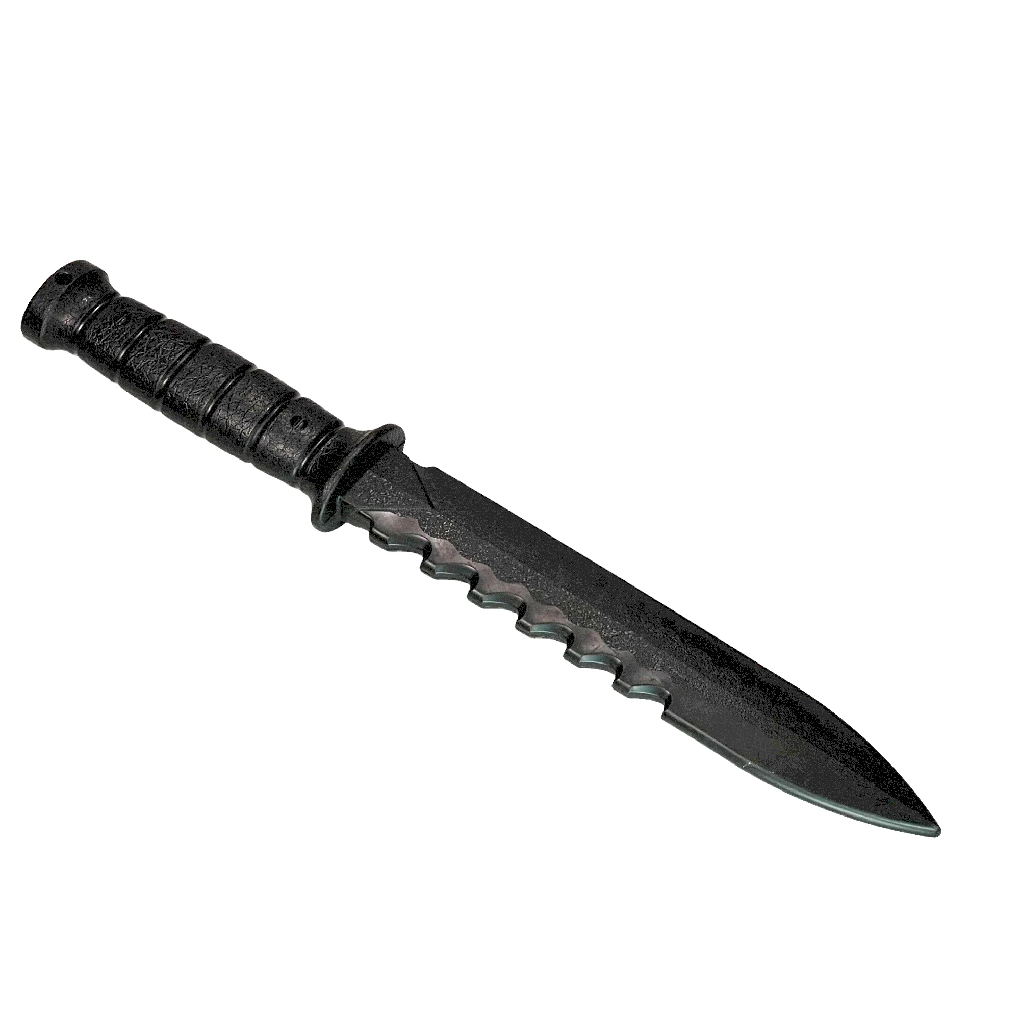 Serrated Spine Poly Training Knife with 8.5 Inch Drop Point Blade and Leather Wrapped Textured Handle Prop - Image 4