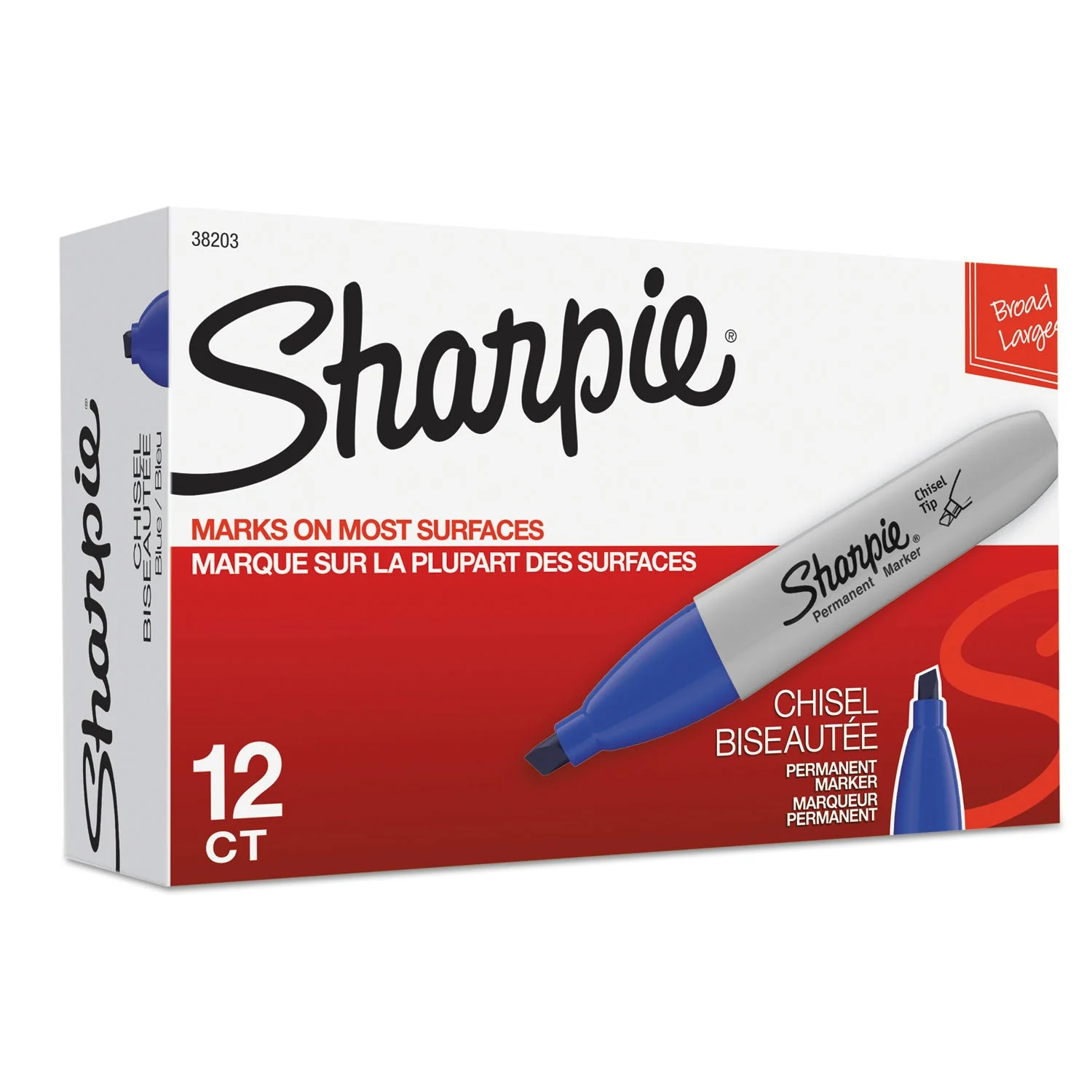 Sharpie Chisel Tip Permanent Marker, Medium Chisel Tip, Blue, Dozen - Image 2