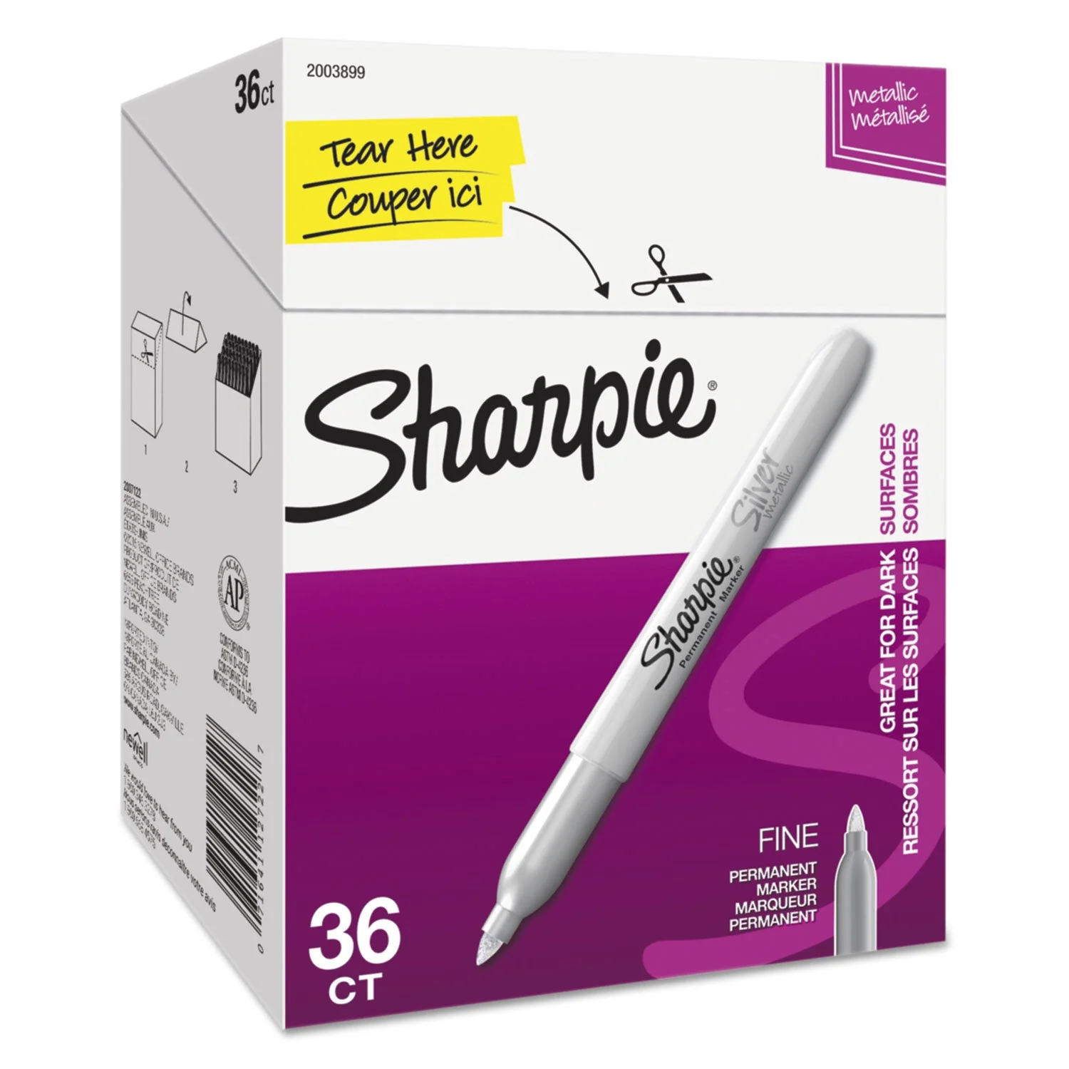 Sharpie Metallic Fine Point Permanent Marker Value Pack, Fine Bullet Tip, Metallic Silver, 36/Pack - Image 2