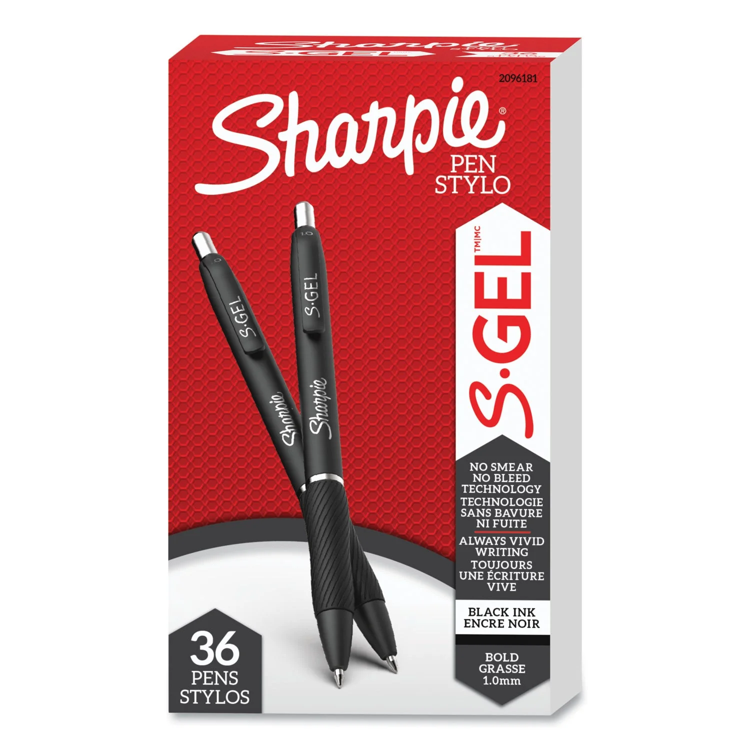 Sharpie S-Gel High-Performance Gel Pen, Retractable, Bold 1 mm, Black Ink, Black Barrel, 36/Pack - Image 2