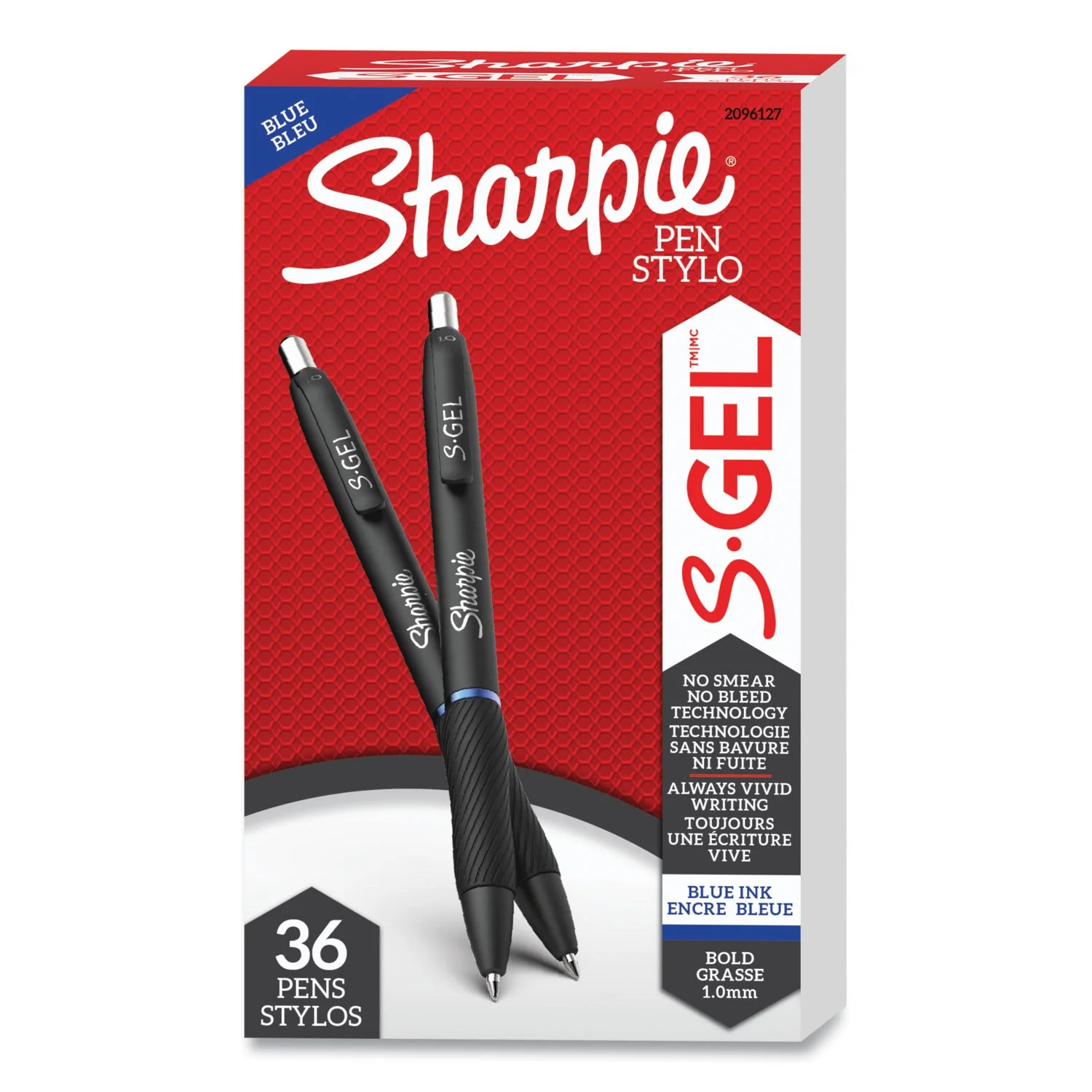Sharpie S-Gel High-Performance Gel Pen, Retractable, Bold 1 mm, Blue Ink, Black Barrel, 36/Pack - Image 2