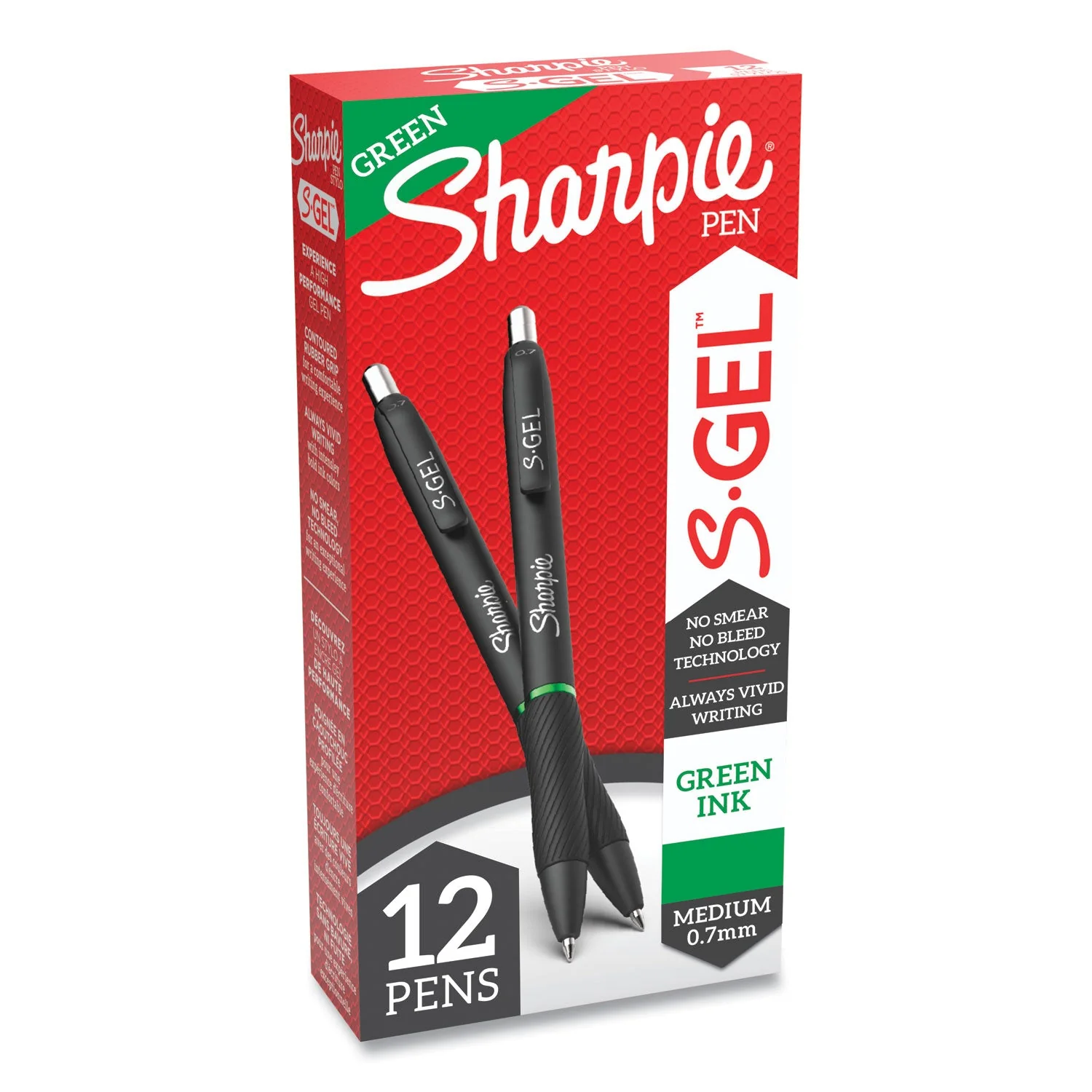 Sharpie S-Gel High-Performance Gel Pen, Retractable, Medium 0.7 mm, Green Ink, Black Barrel, Dozen - Image 2