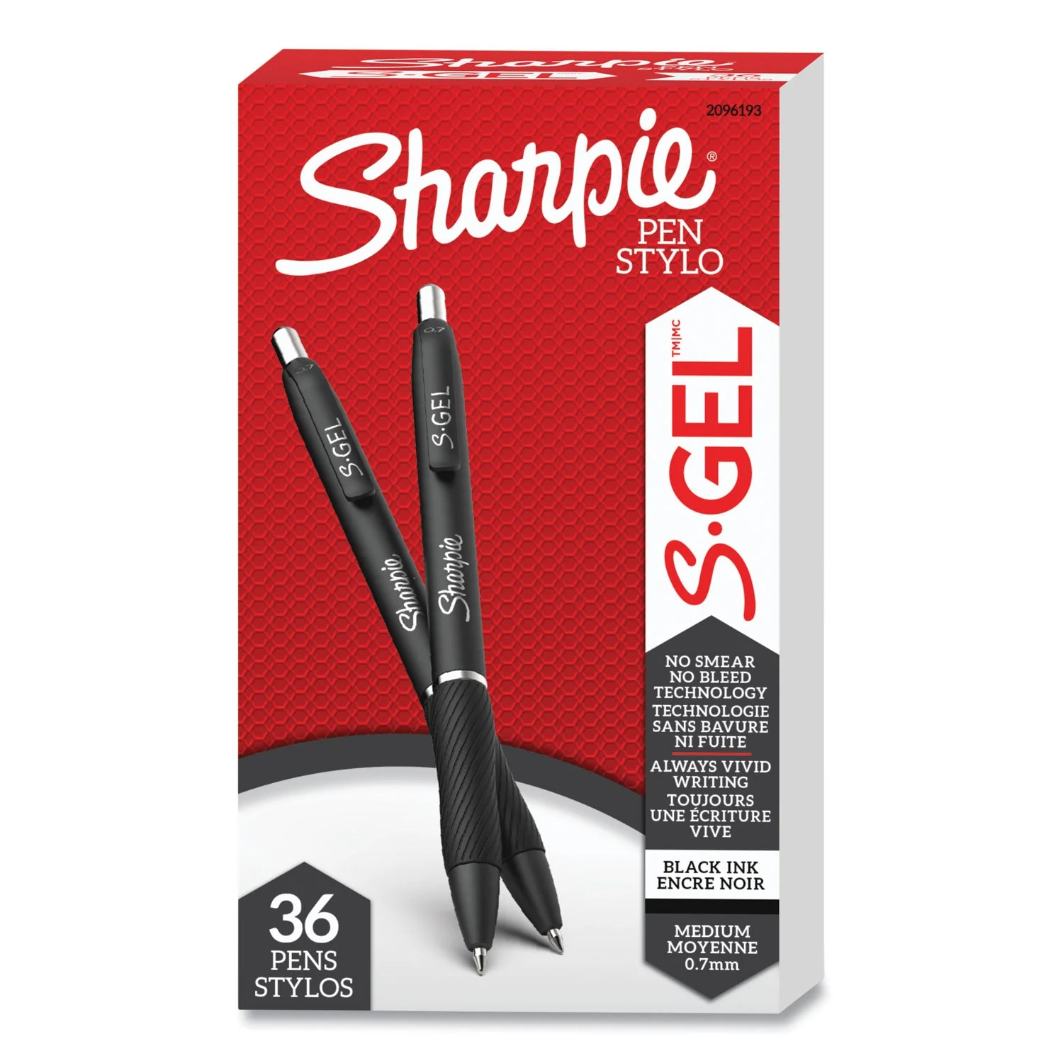 Sharpie S-Gel High-Performance Gel Pen, Retractable, Medium 0.7mm, Black Ink, Black Barrel, 36/Pack - Image 2