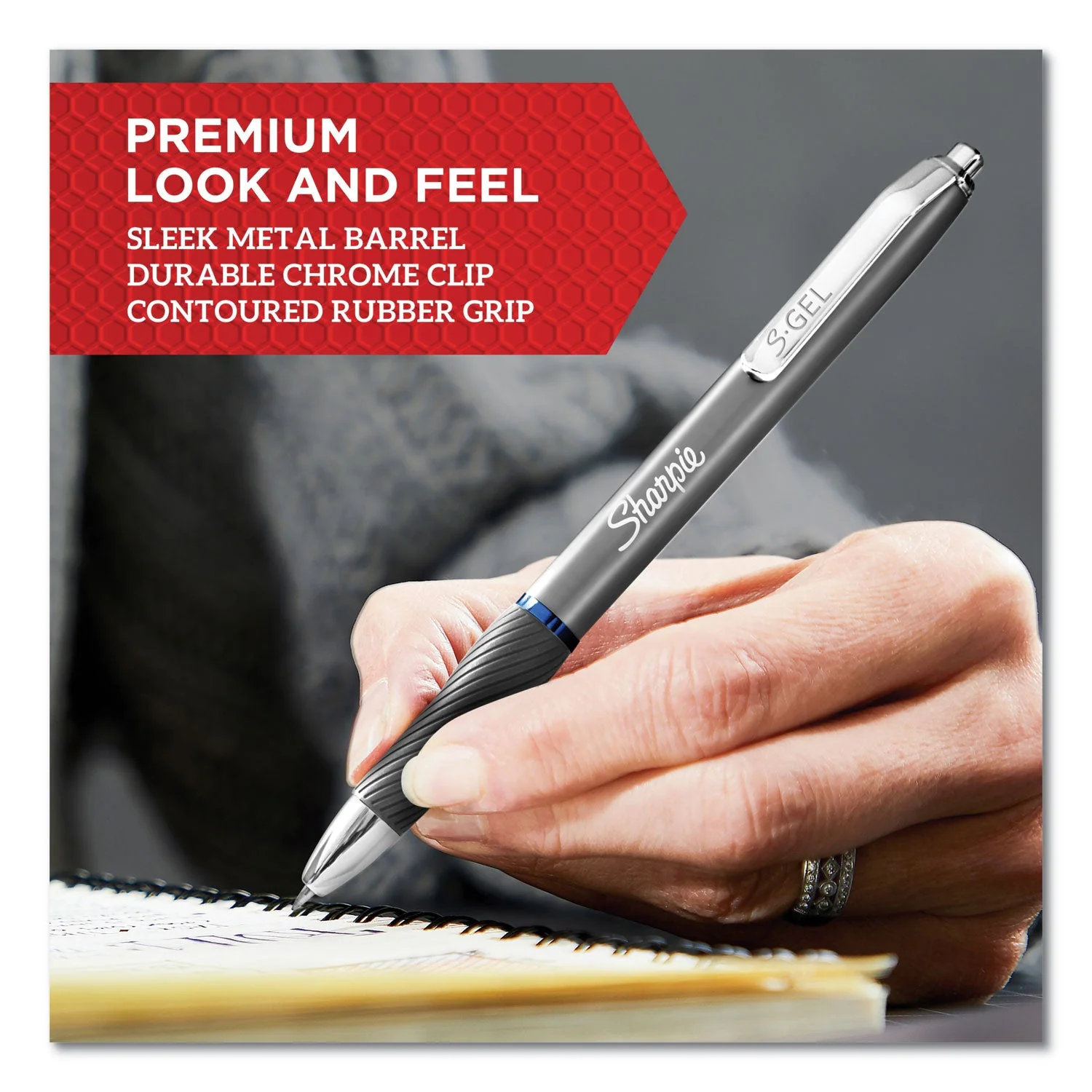 Sharpie S-Gel Premium Metal Barrel Gel Pen, Retractable, Medium 0.7 mm, Black Ink, Champagne Barrel, Dozen - Image 3