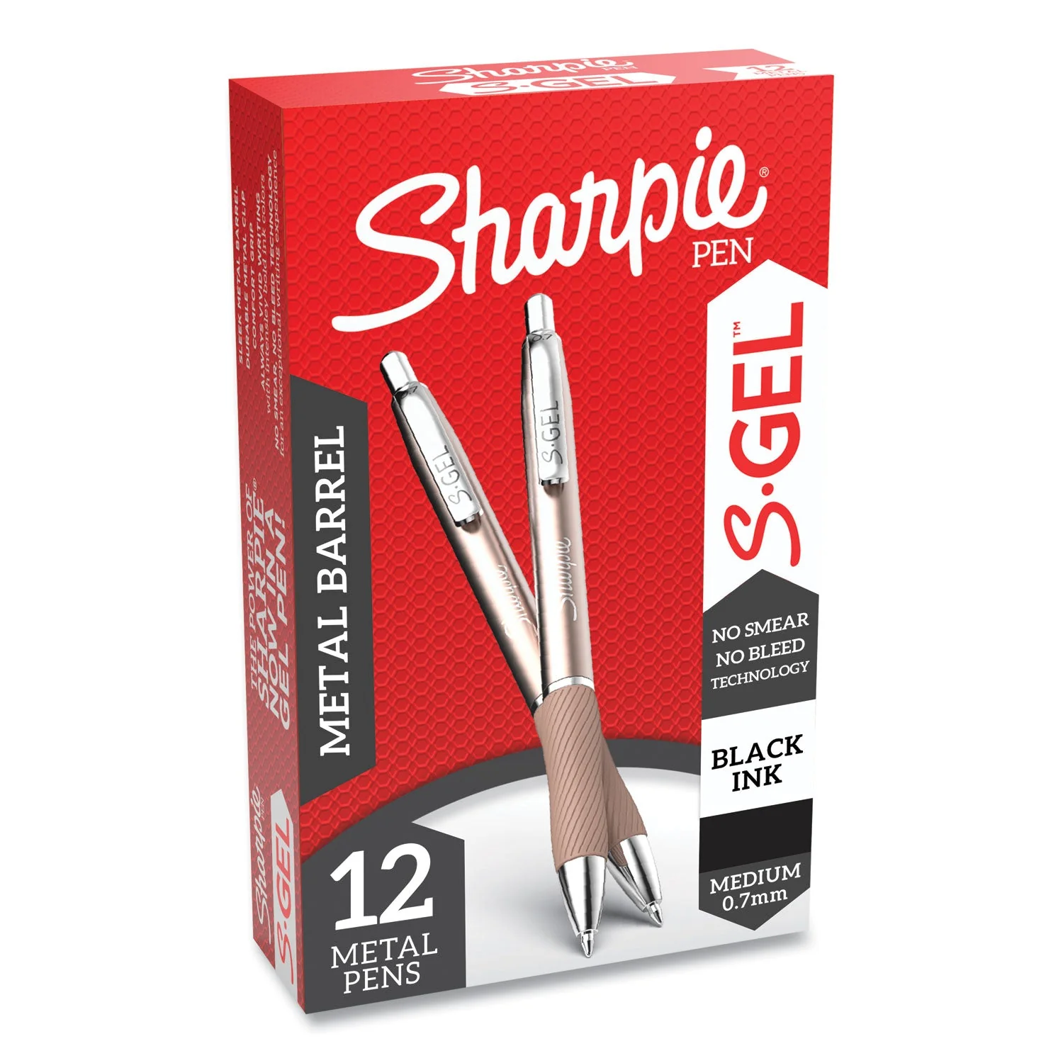 Sharpie S-Gel Premium Metal Barrel Gel Pen, Retractable, Medium 0.7 mm, Black Ink, Champagne Barrel, Dozen - Image 7