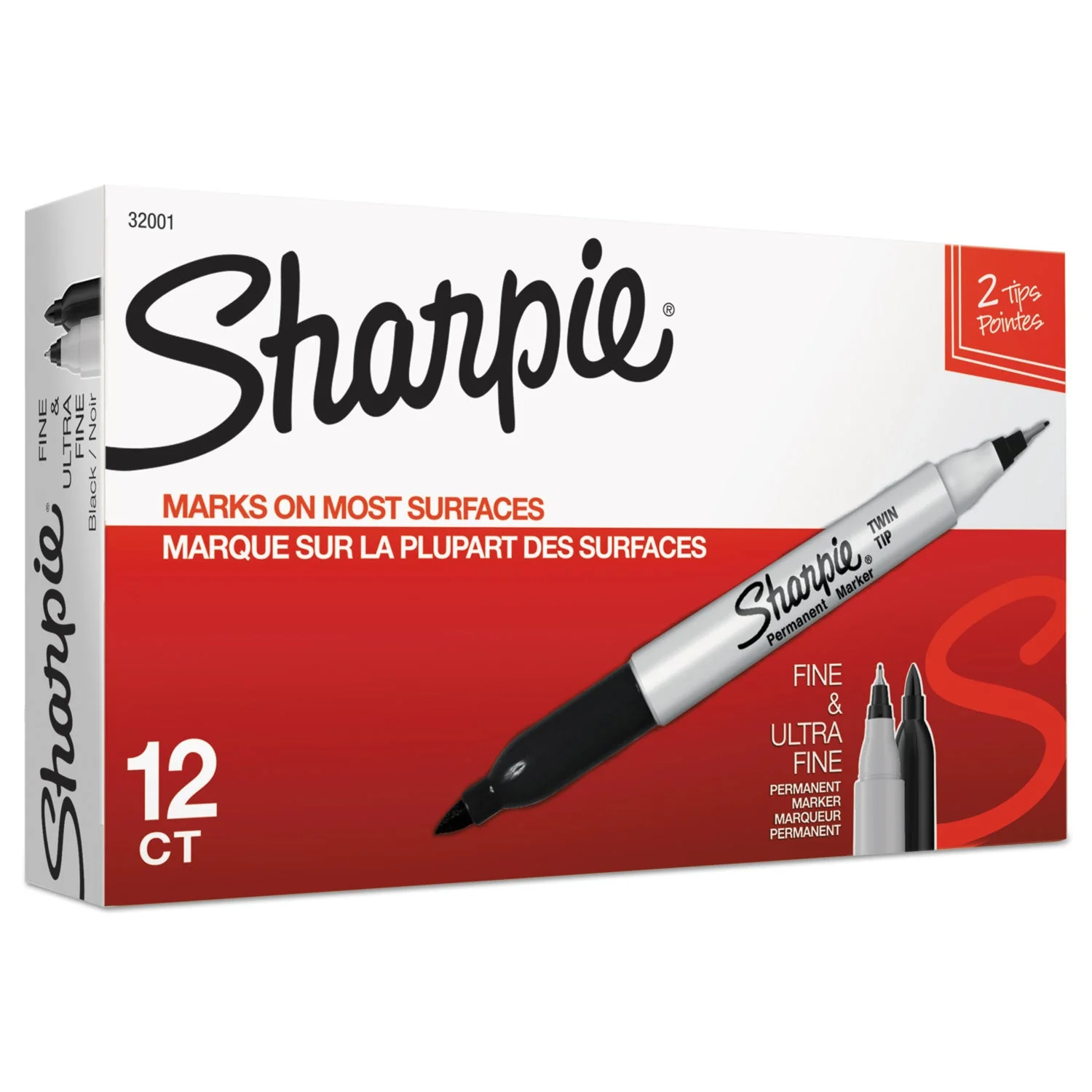 Sharpie Twin-Tip Permanent Marker, Extra-Fine/Fine Bullet Tips, Black, Dozen - Image 3