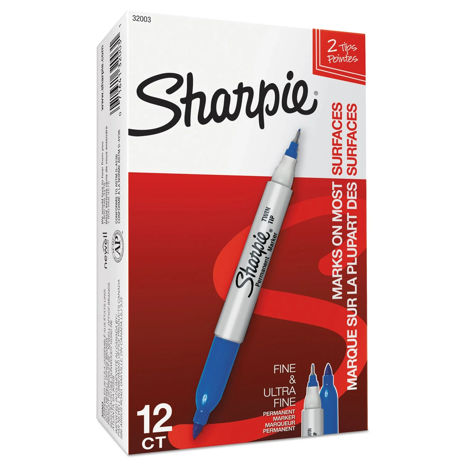 Sharpie Twin-Tip Permanent Marker Extra-Fine/Fine Bullet Tips 12 Count Box (Blue) - Image 3