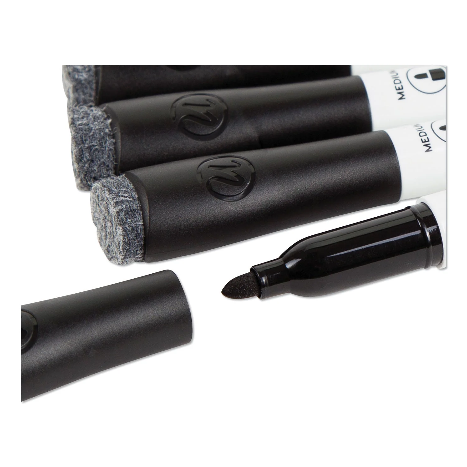 U Brands Medium Point Low-Odor Dry-Erase Markers with Erasers, Medium Bullet Tip, Black, Dozen - Image 4