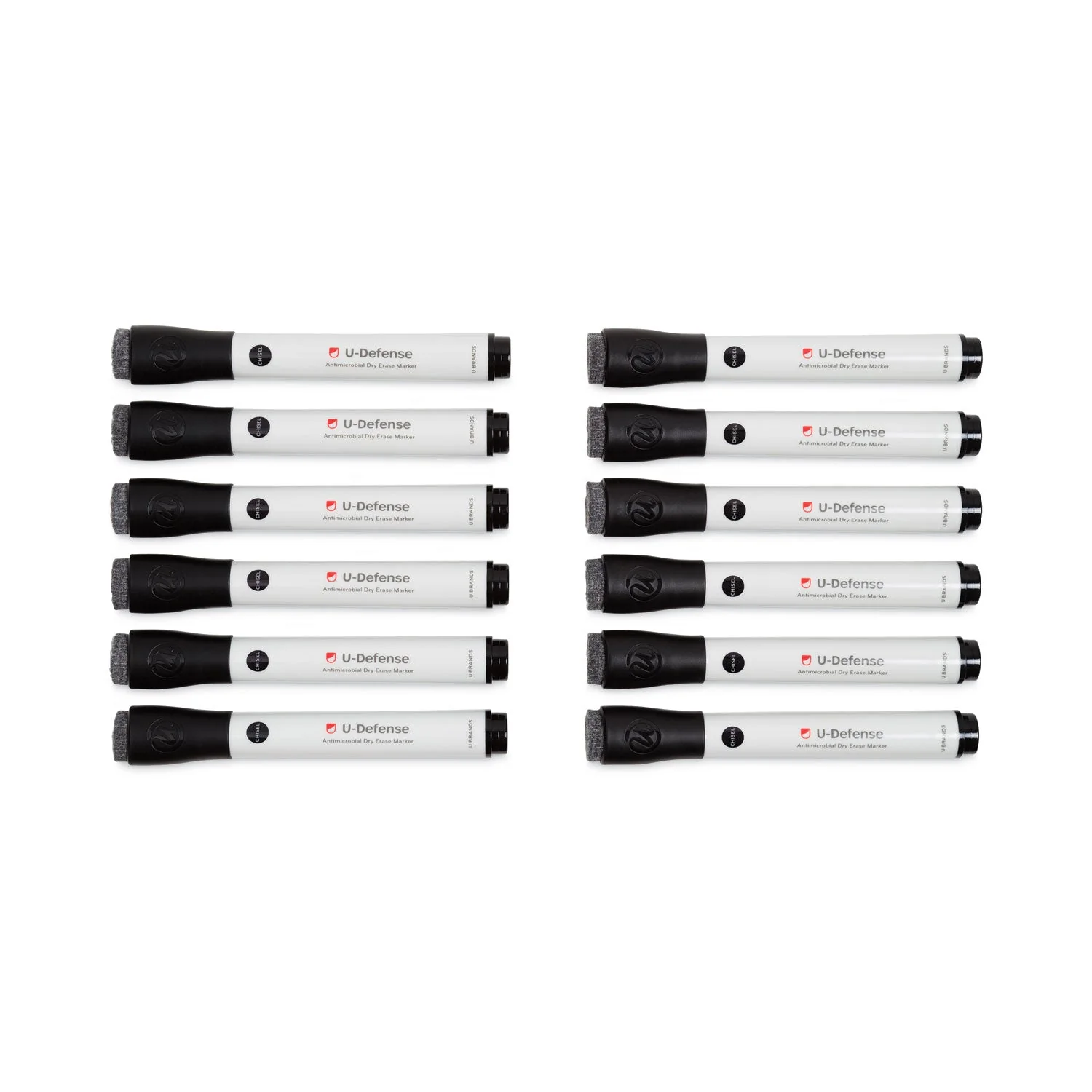 U Brands U-Defense Antimicrobial Dry-Erase Markers, Broad Chisel Tip, Black, 12/Pack - Image 3