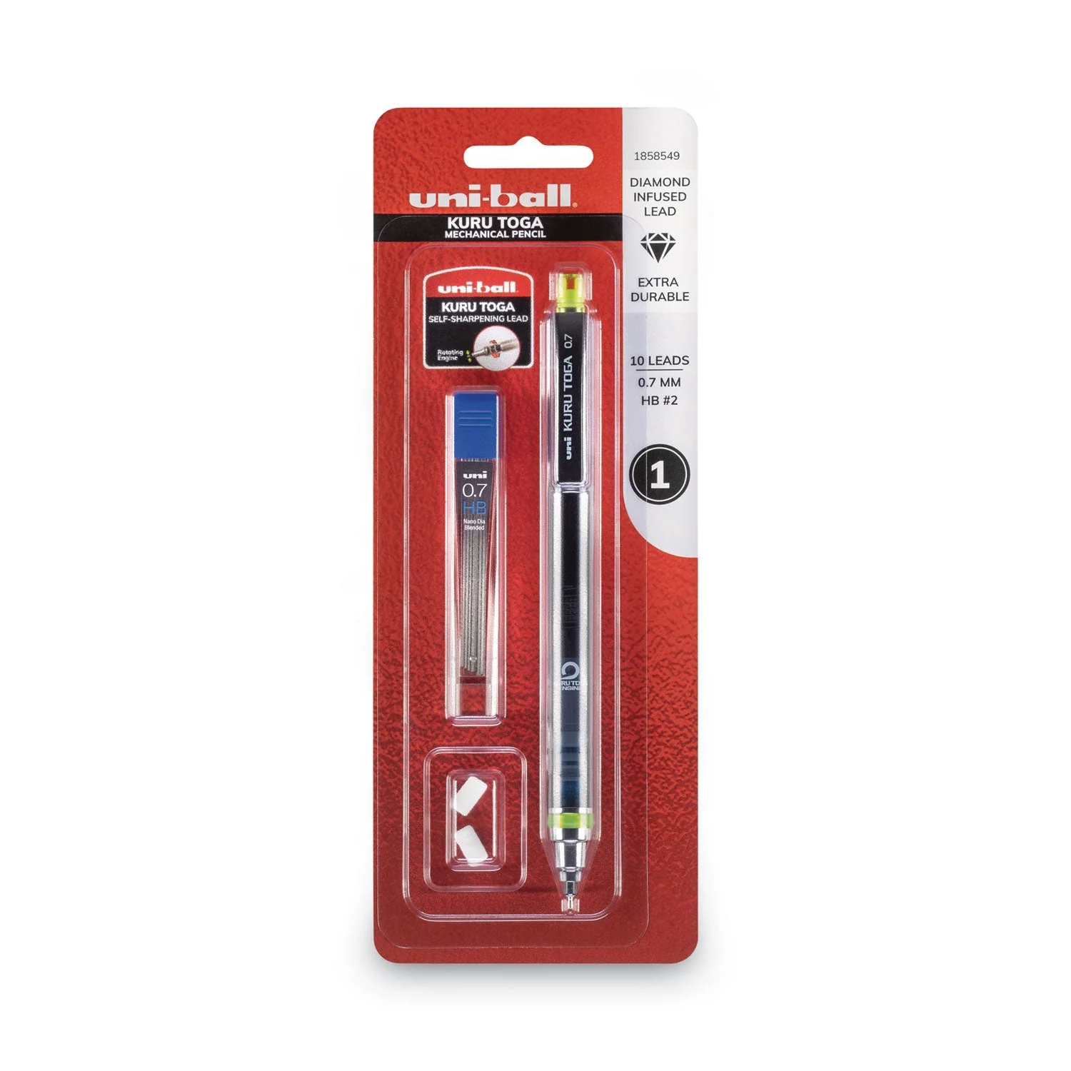 uniball KuruToga Mechanical Pencil, 0.7 mm, HB (#2), Black Lead, Black/Green Barrel - Image 2