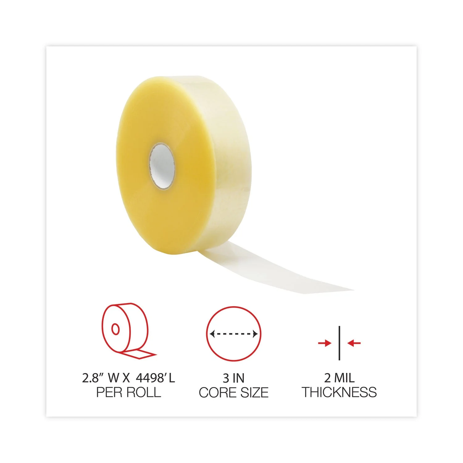 Universal Clear Packaging Tape, 3" Core, 72 mm x 1,371 m, Clear, 4/Carton - Image 3